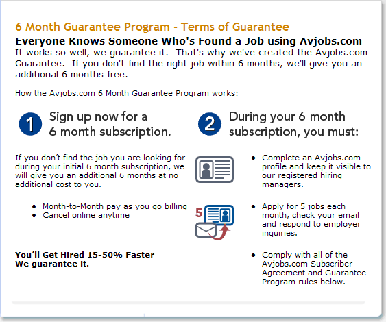 We know you'll have access to tons of great jobs during your first 6-months of service with us. But, if you don't find the right fit during that time, we'll give you an ADDITIONAL 6 months to continue your search and help employers find you. Check out the rules, then get out there and start working today!